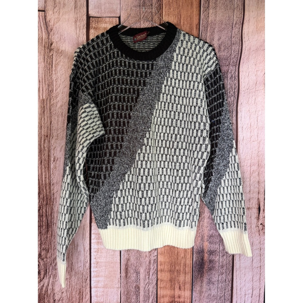 Bachrach Sweater Grandpa‎ Vintage 1990s Colorblock Black White Heritage USA Made